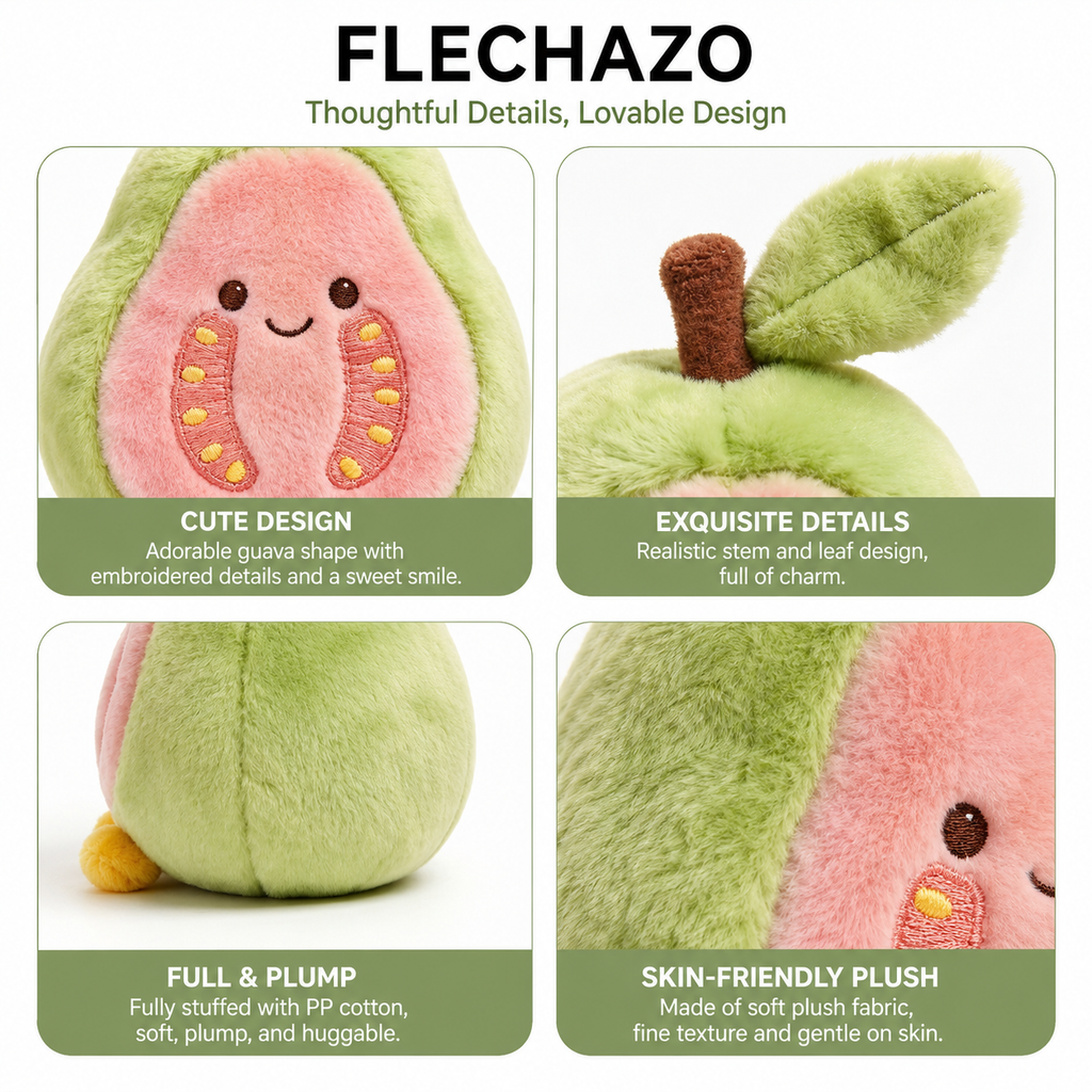 Guava Plush Toy, Cute Stuffed Fruit Character, close-up detail