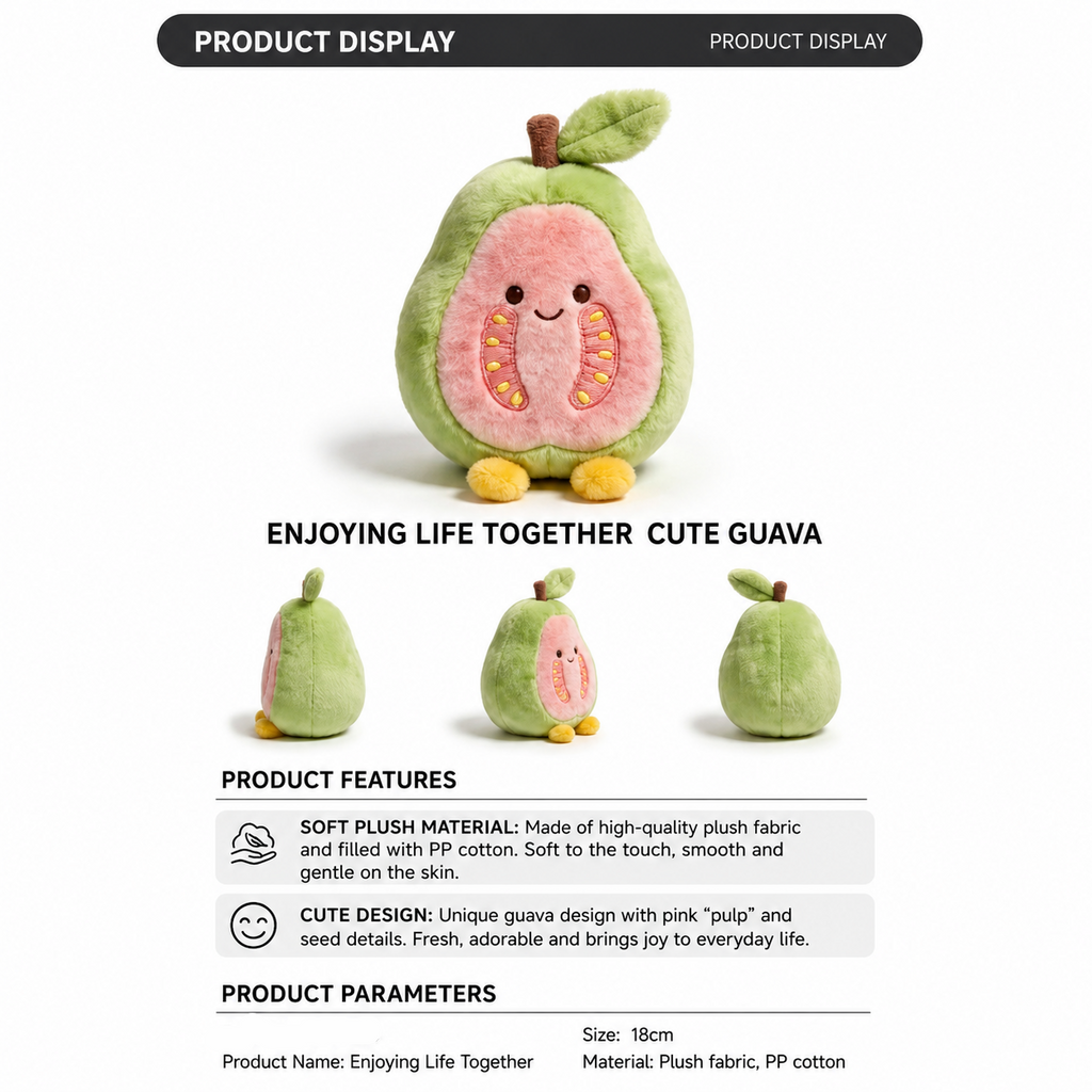 Guava Plush Toy, Cute Stuffed Fruit Character, shown with the full range