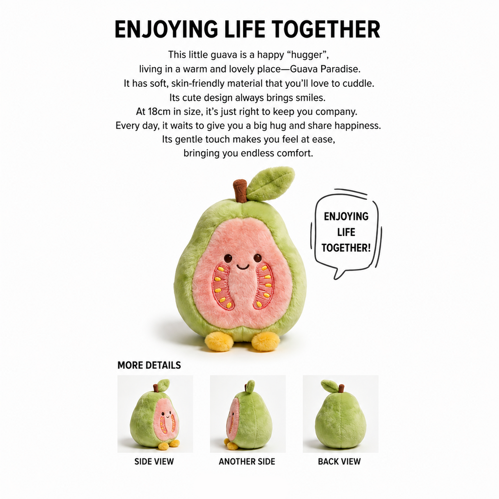 Guava Plush Toy, Cute Stuffed Fruit Character, held in hand for scale