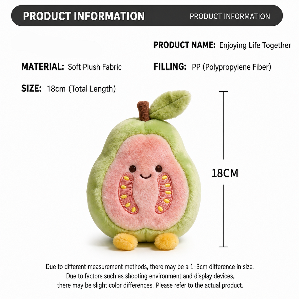 Guava Plush Toy, Cute Stuffed Fruit Character, back view