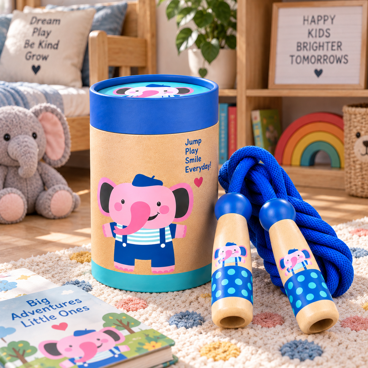 Beech Wood Skipping Rope - Elephant Handles on a Cotton Rope, 3 Years and Up