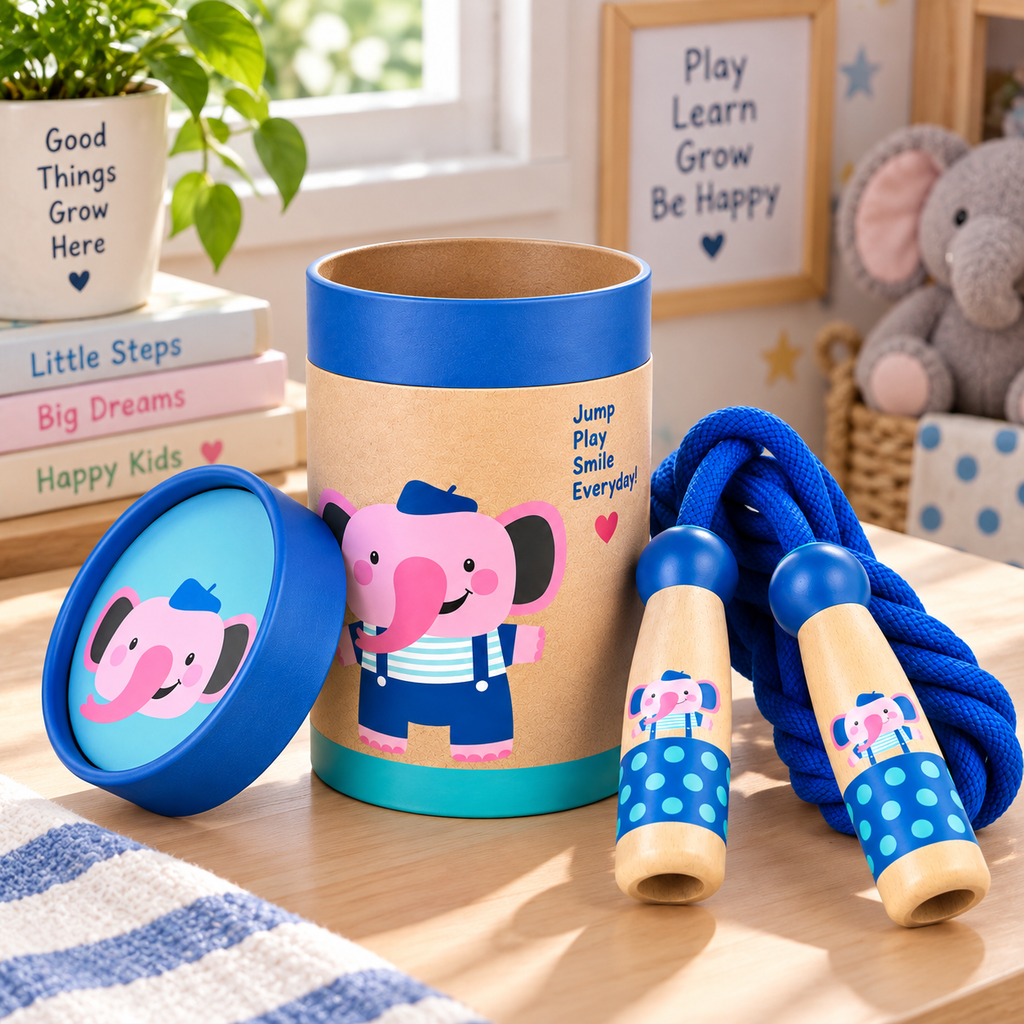 Beech Wood Skipping Rope - Elephant Handles on a Cotton Rope, 3 Years and Up