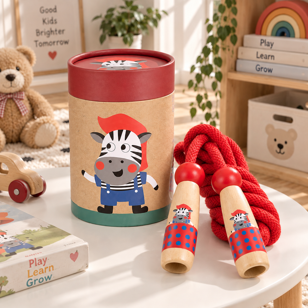 Wooden Skipping Rope – Zebra Design, Beech Handles, Cotton Rope, Adjustable 3–5 m, Ages 3+