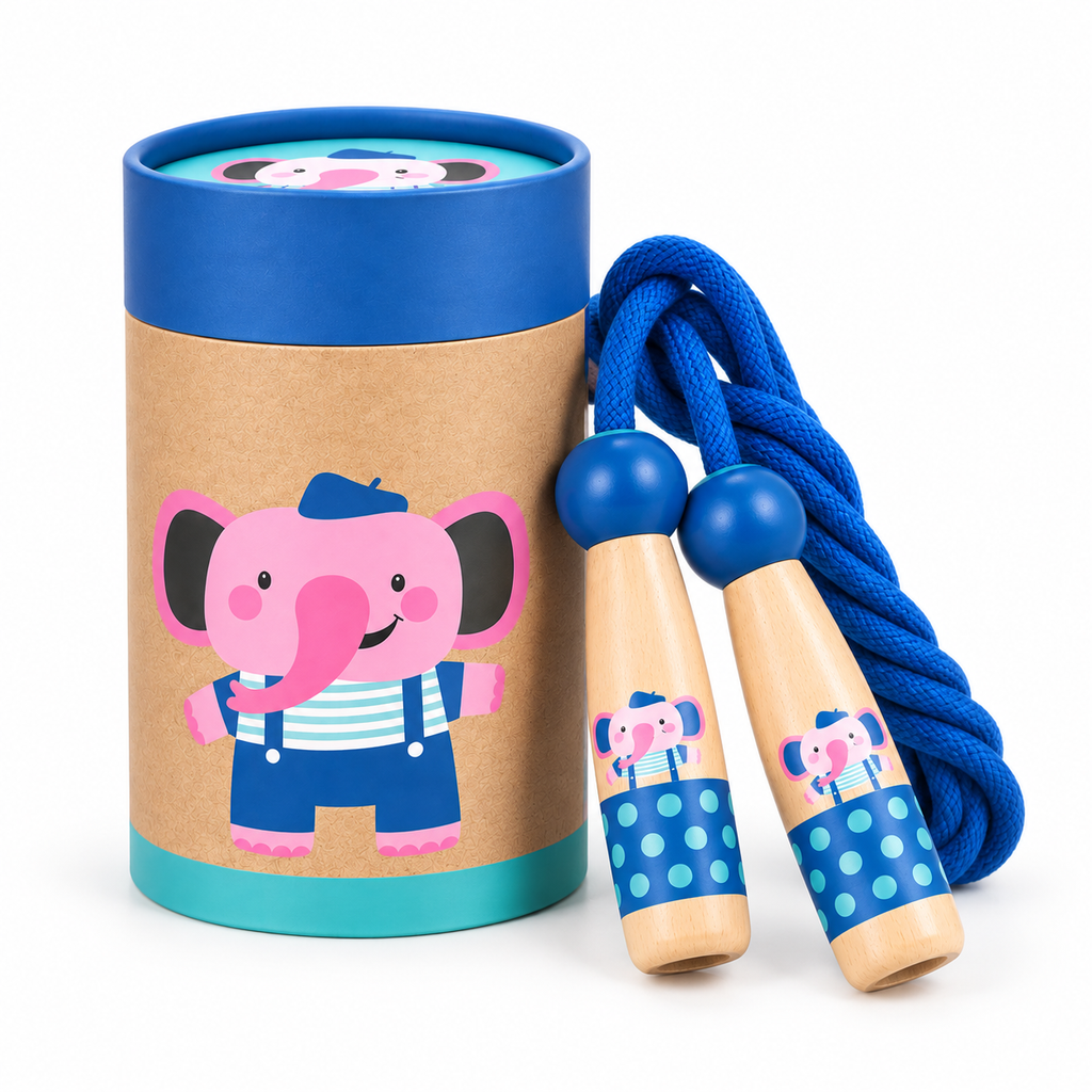 Beech Wood Skipping Rope, Elephant Handles on a Cotton Rope, 3 Years and Up, front view