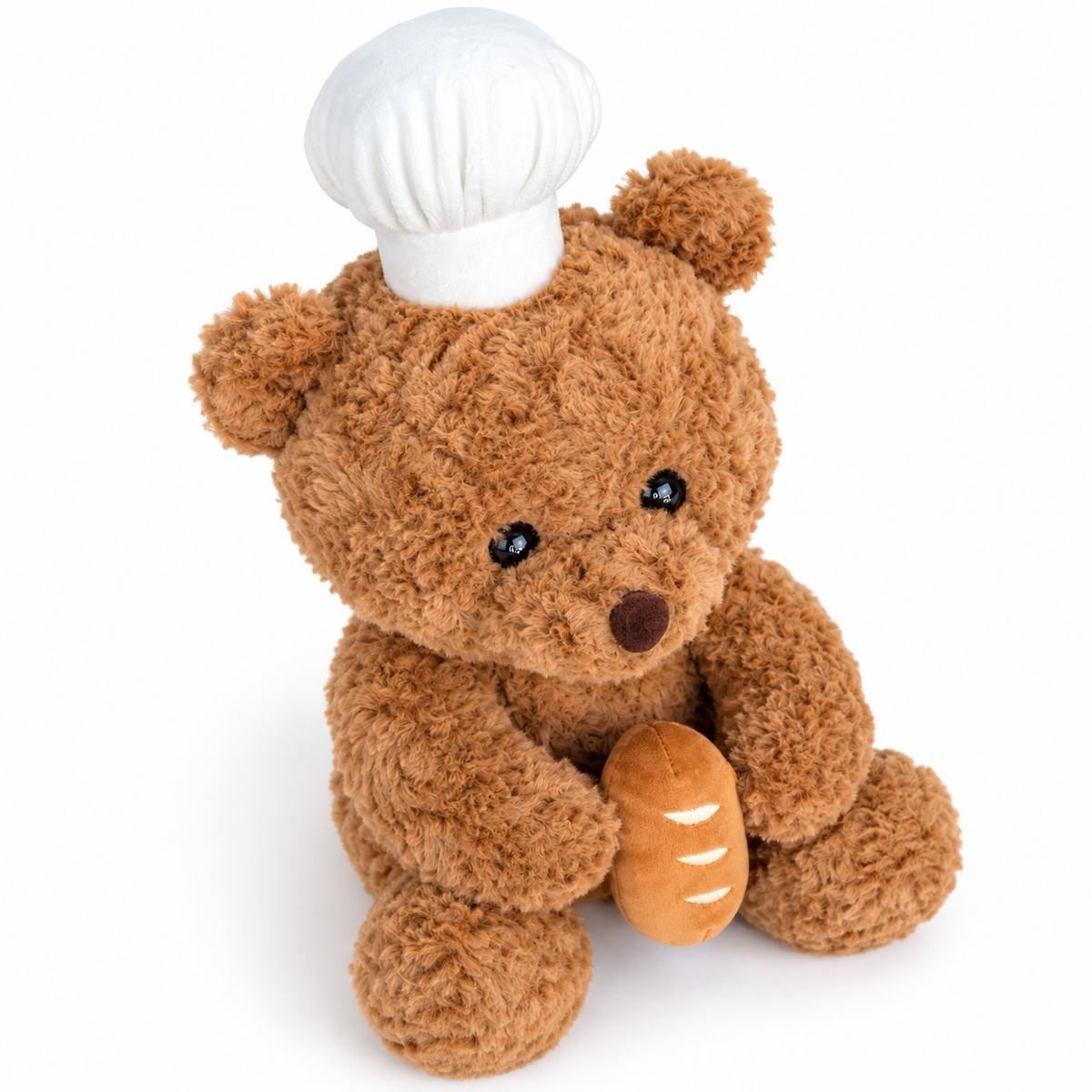 Chef Bear Plush Toy, held in hand for scale