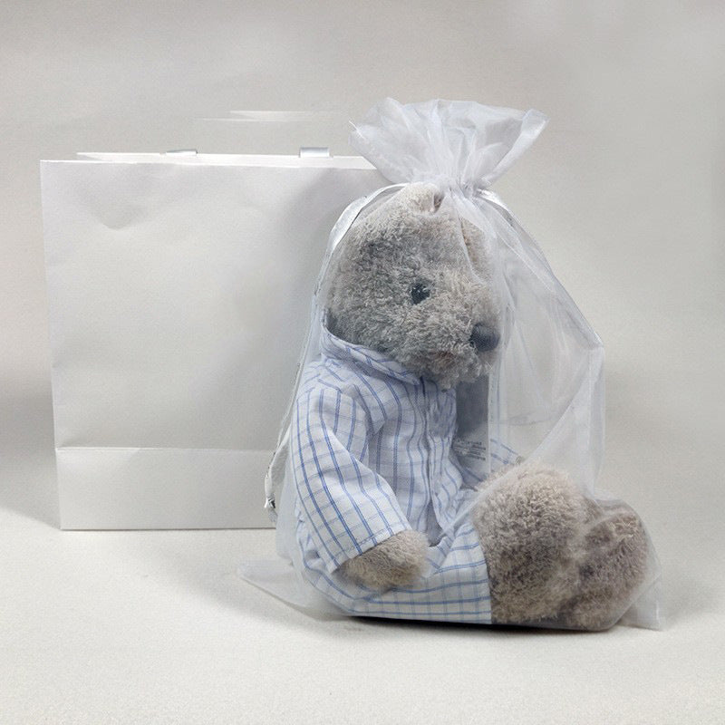 Dressed Teddy Bear, 30cm Curly Plush Bear, back view