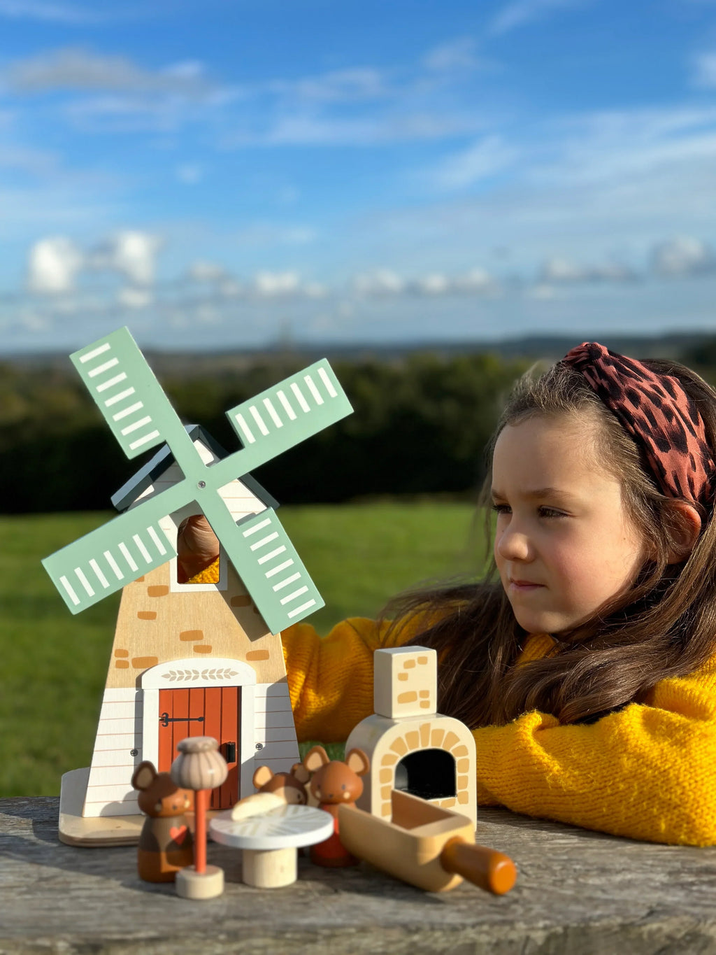 Wooden Windmill Playset - Mouse Family - 2 Stories