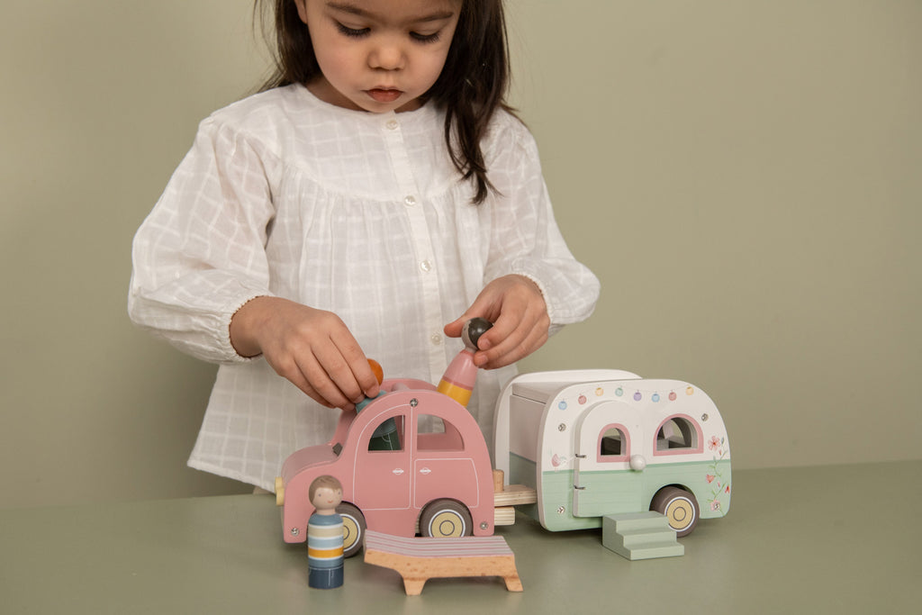 Wooden Toy Car with Caravan - Pink Play Vehicle Set