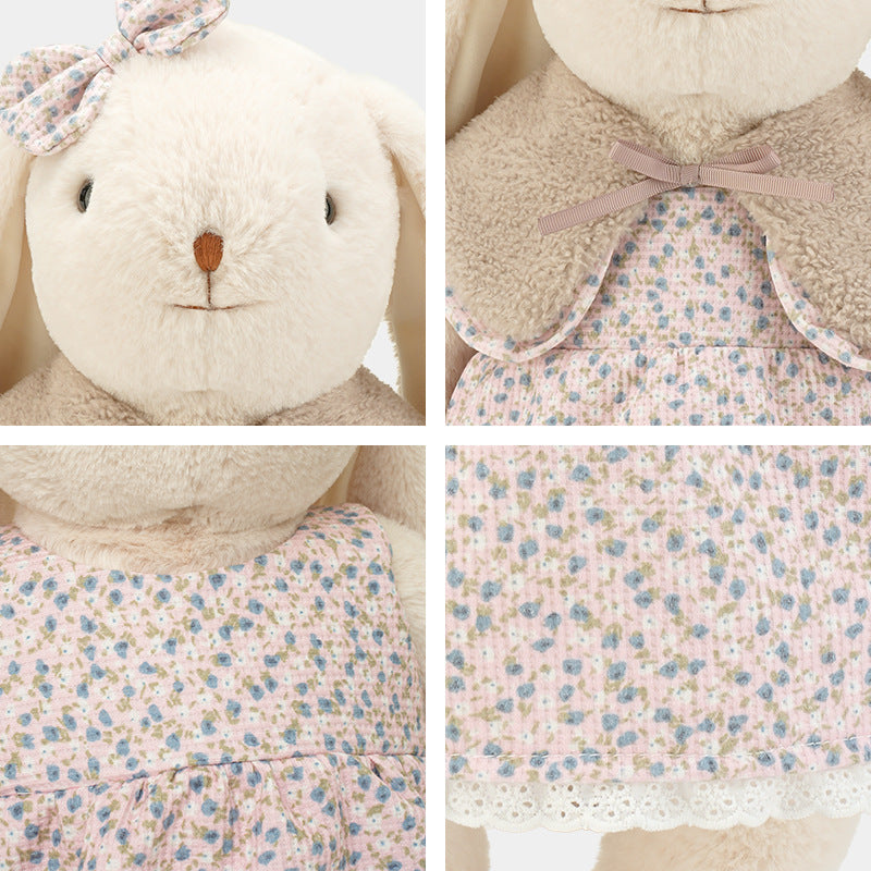 Bunny Plush Toy in Floral Dress, Freestanding Long, Eared Rabbit Doll with Sherpa Collar, 30, 40 & 53 cm, styled in a nurser