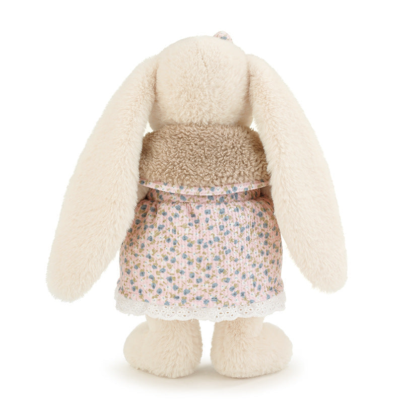 Bunny Plush Toy in Floral Dress, Freestanding Long, Eared Rabbit Doll with Sherpa Collar, 30, 40 & 53 cm, close-up detail