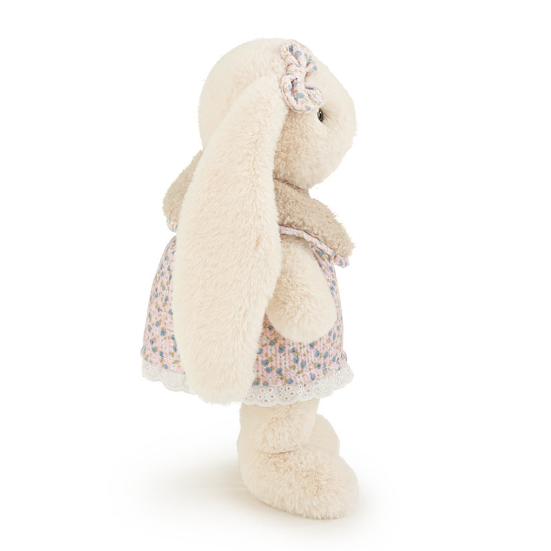 Bunny Plush Toy in Floral Dress, Freestanding Long, Eared Rabbit Doll with Sherpa Collar, 30, 40 & 53 cm, side view