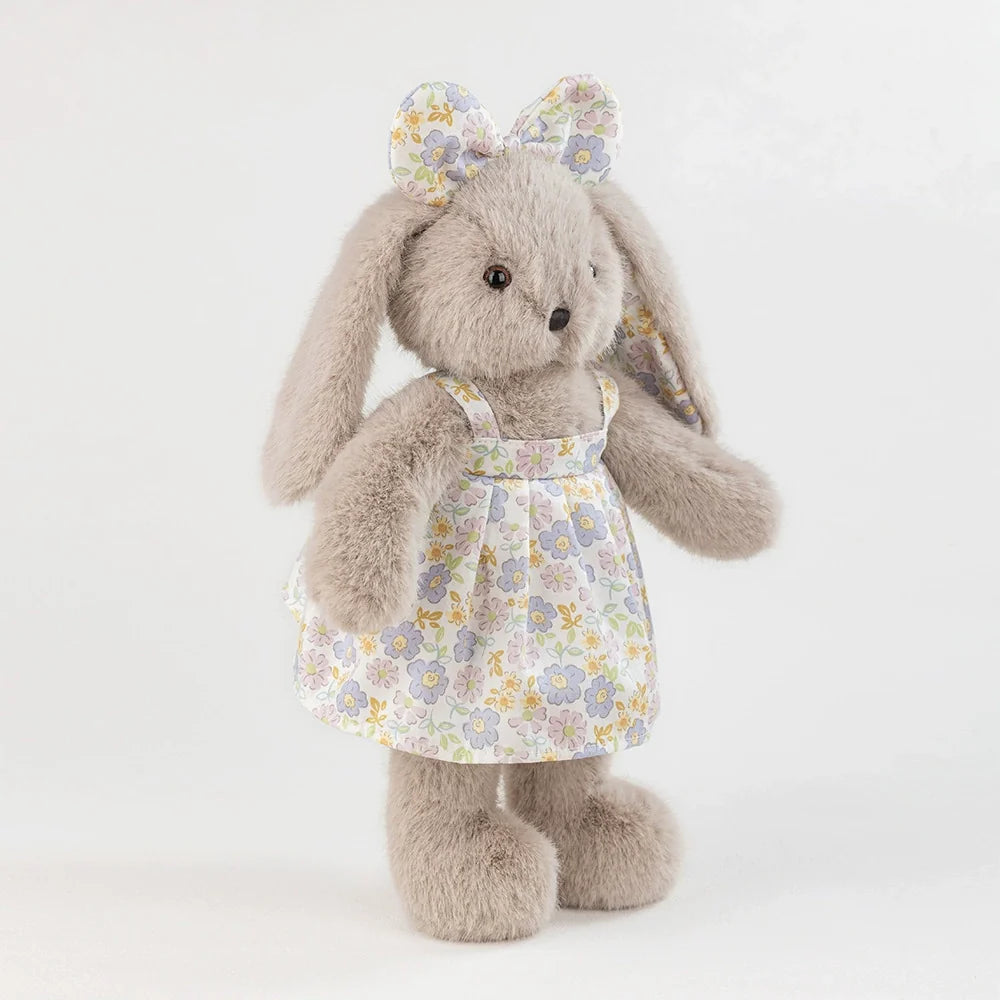 Grey Rabbit Doll, Plush Bunny in a Cotton Floral Dress, 35 cm, Ages 3+, shown with the full range
