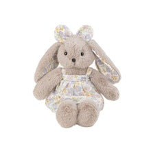 Grey Rabbit Doll, Plush Bunny in a Cotton Floral Dress, 35 cm, Ages 3+, side view