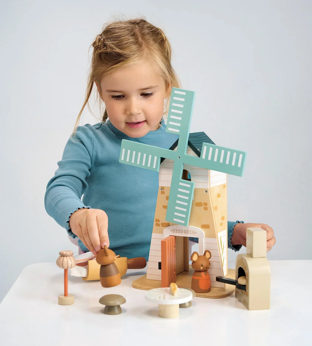 Wooden Windmill Playset - Mouse Family - 2 Stories
