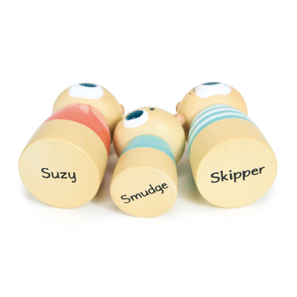 Wooden Canal Boat Toy - Otter Family - Removable Roof