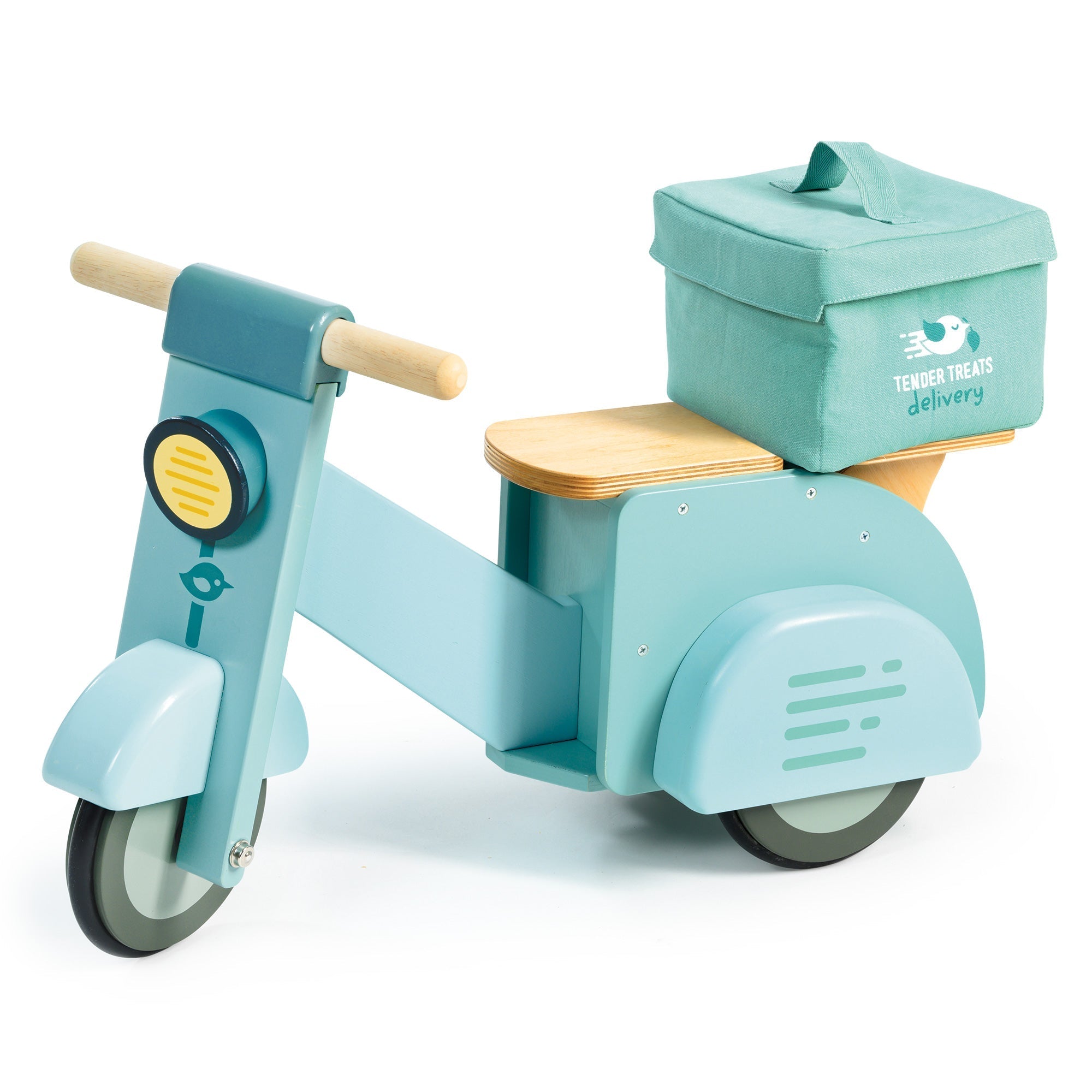Wooden Delivery Scooter - Ride-On Toy with Canvas Bag & Menu