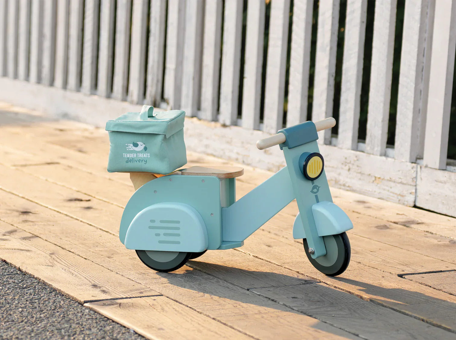 Wooden Delivery Scooter - Ride-On Toy with Canvas Bag & Menu