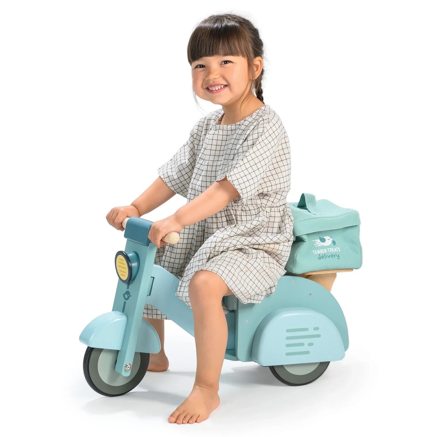 Wooden Delivery Scooter - Ride-On Toy with Canvas Bag & Menu
