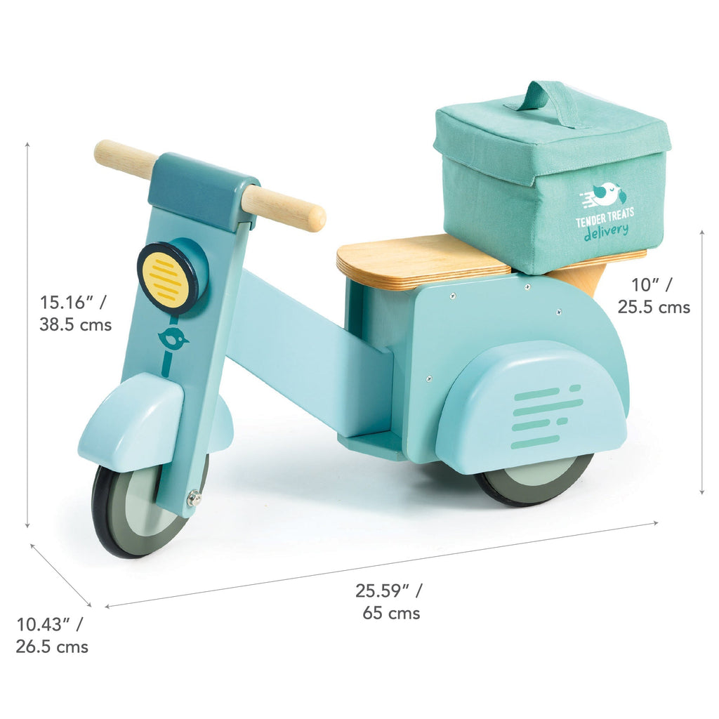 Wooden Delivery Scooter - Ride-On Toy with Canvas Bag & Menu
