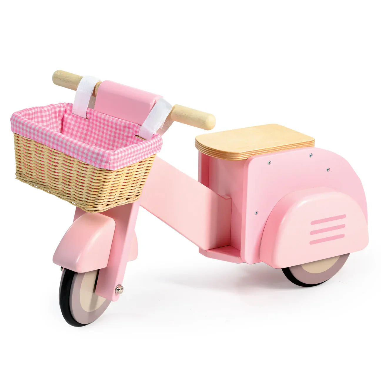 Wooden Delivery Scooter - Pink - Ride-On Toy with Basket