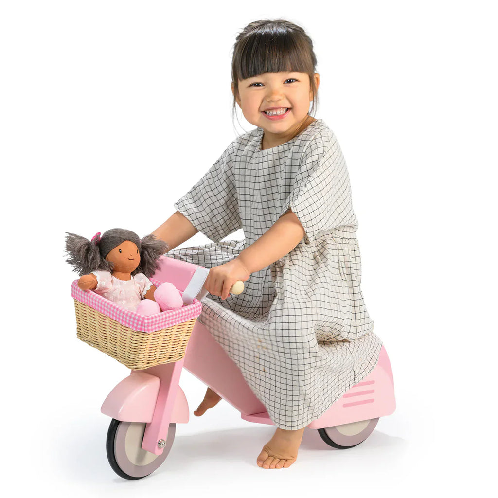 Wooden Delivery Scooter - Pink - Ride-On Toy with Basket