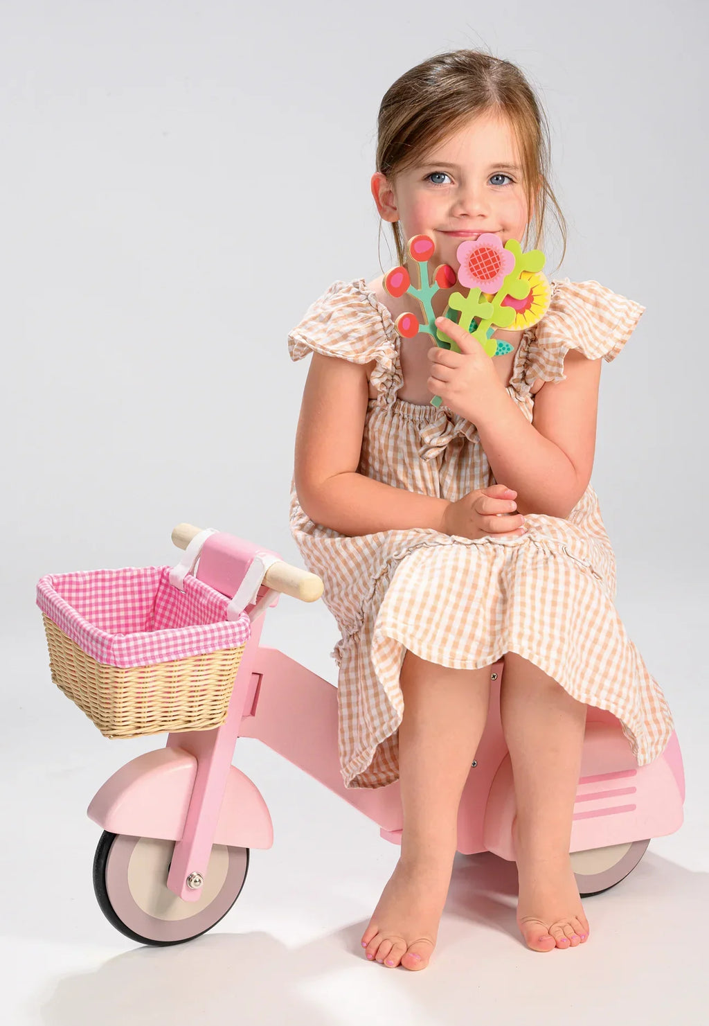 Wooden Delivery Scooter - Pink - Ride-On Toy with Basket
