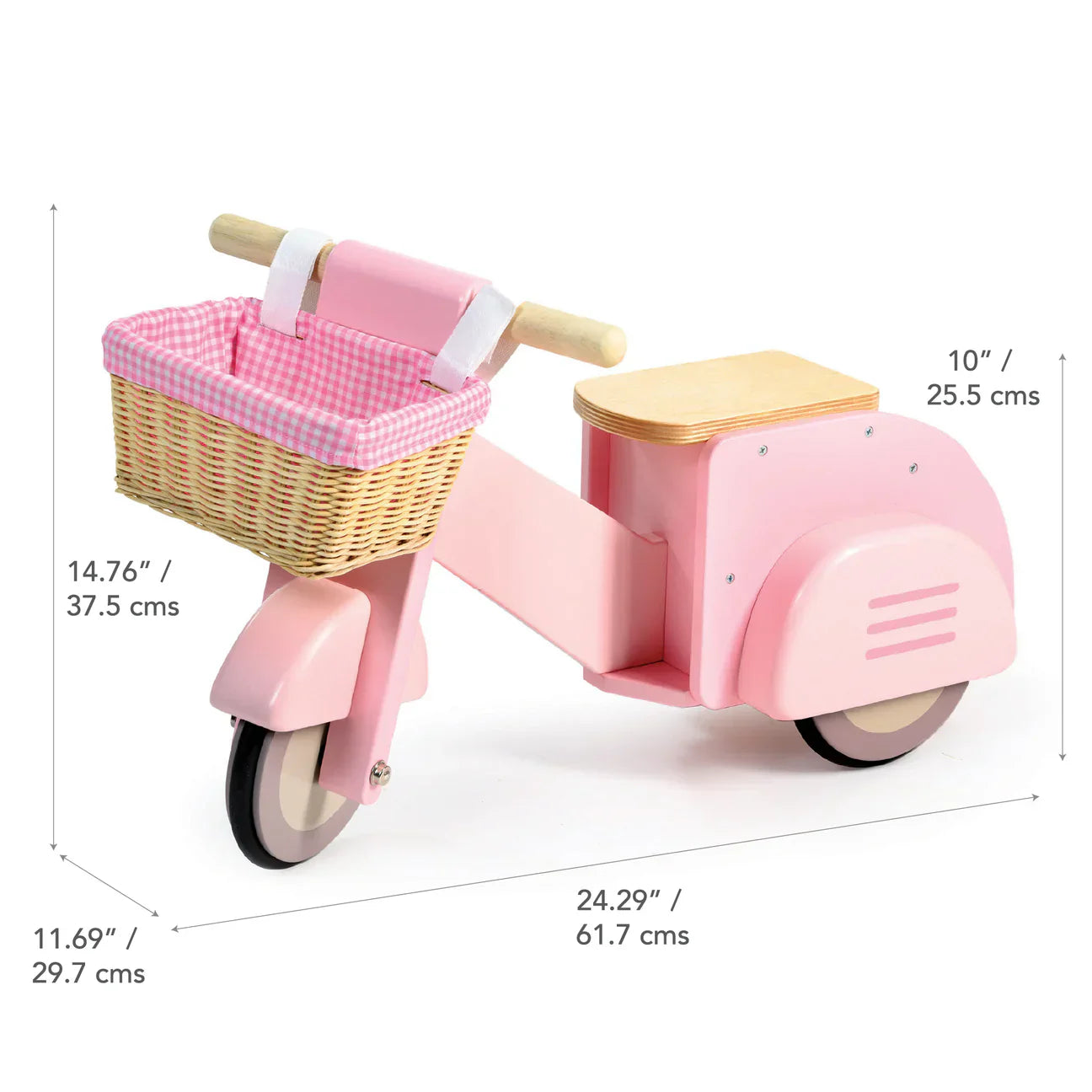 Wooden Delivery Scooter - Pink - Ride-On Toy with Basket