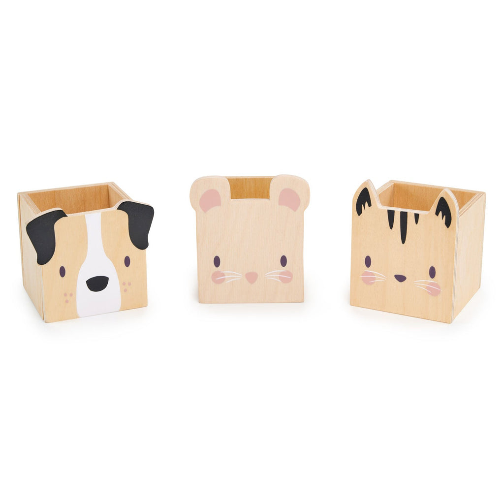 Wooden Pet Pencil Holders - Puppy Kitten Mouse - 3 Pieces