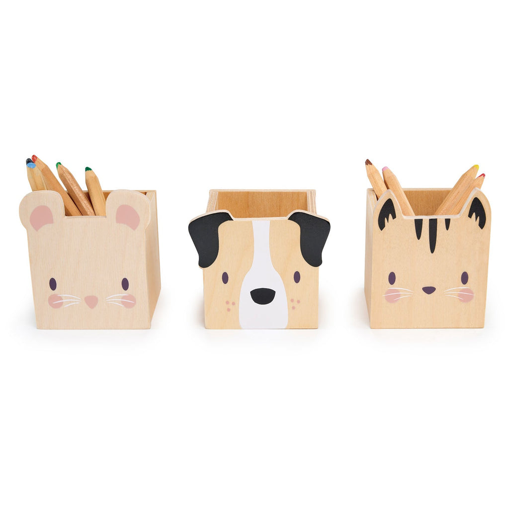 Wooden Pet Pencil Holders - Puppy Kitten Mouse - 3 Pieces