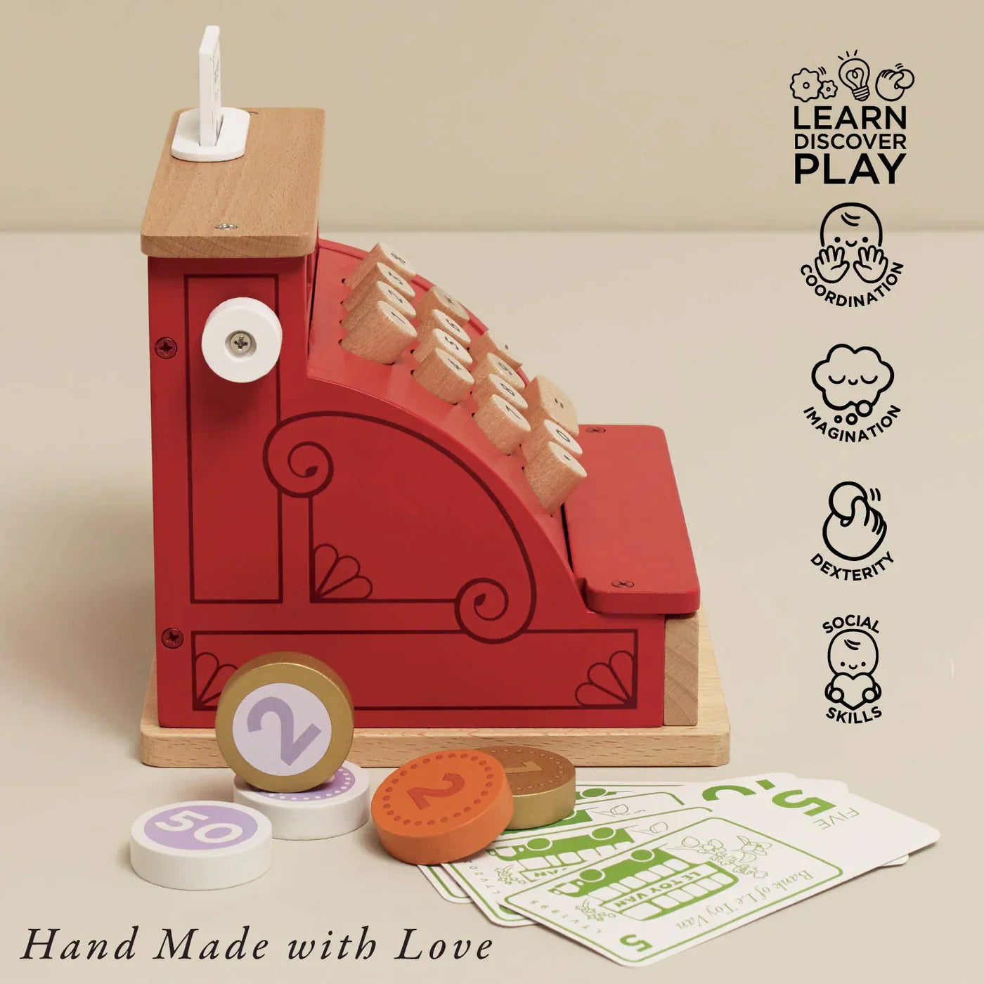 Wooden Cash Register Toy - Play Money