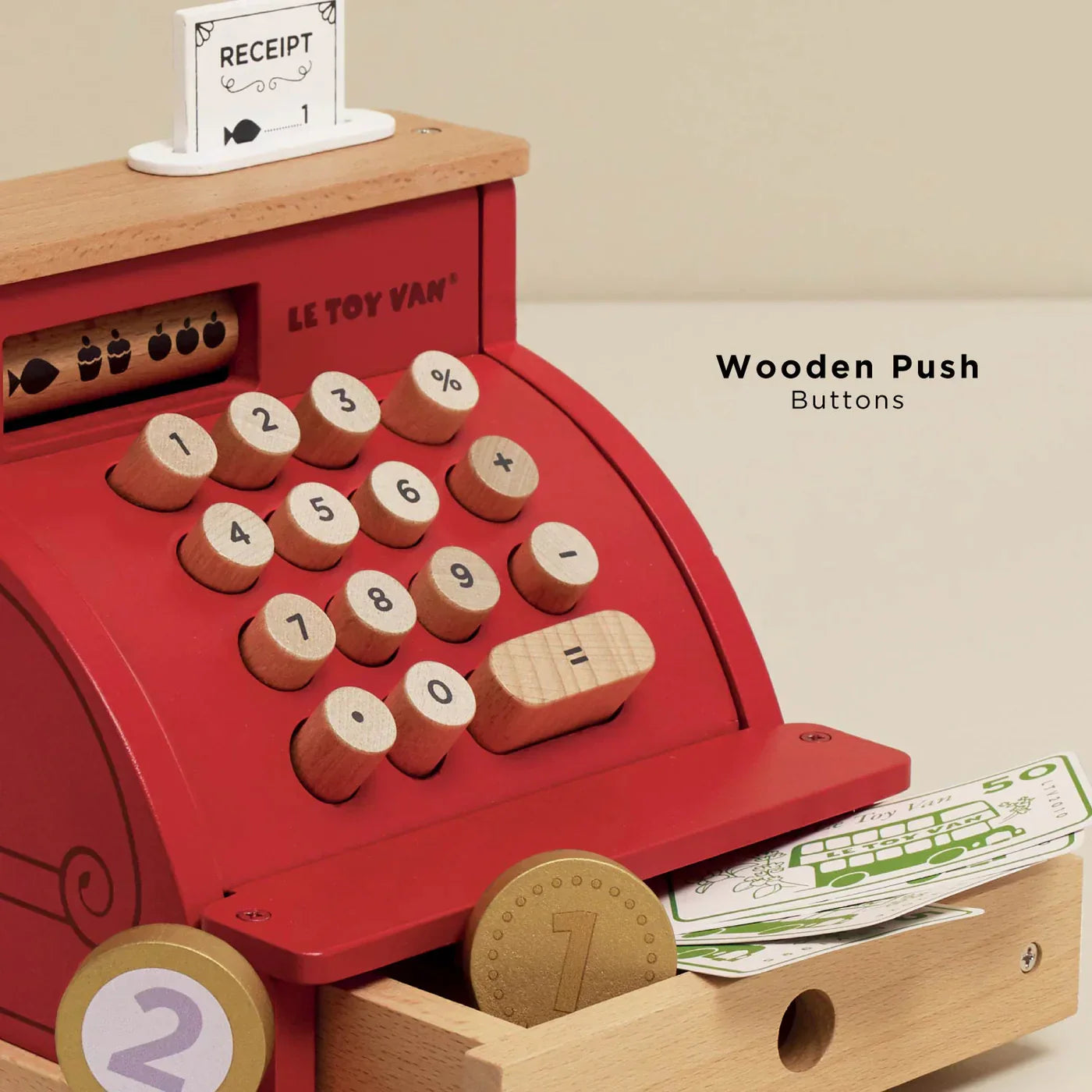 Wooden Cash Register Toy - Play Money