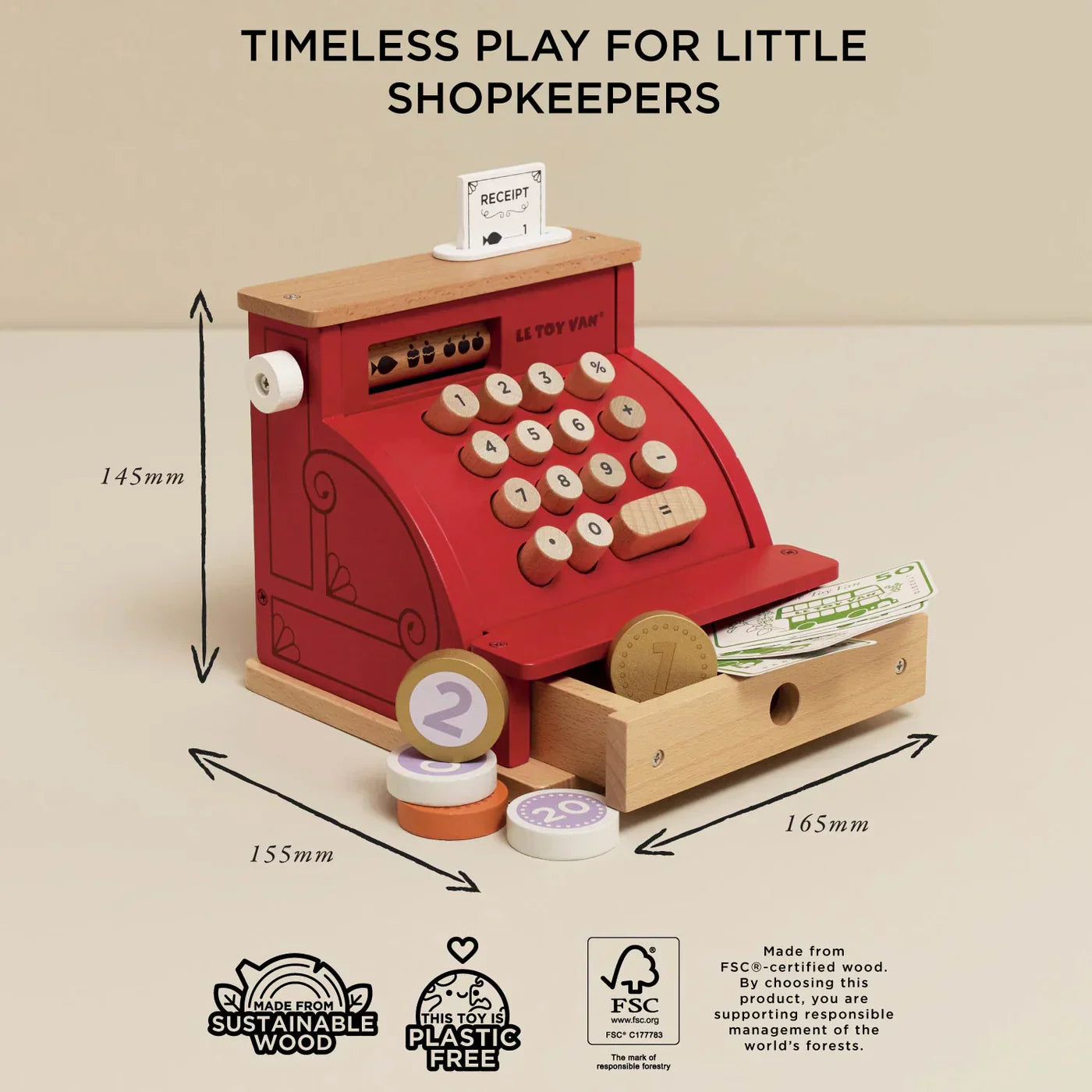 Wooden Cash Register Toy - Play Money