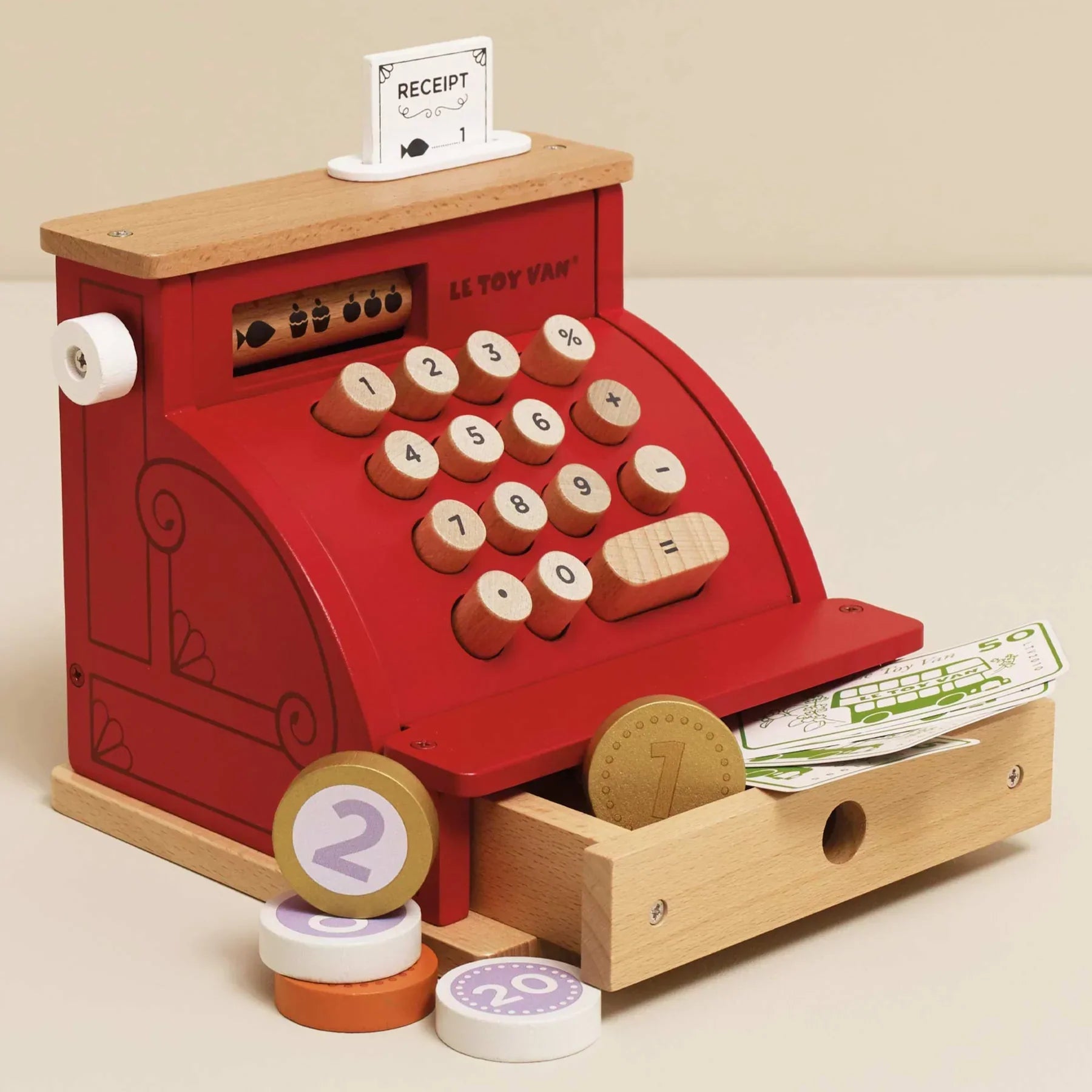 Wooden Cash Register Toy - Play Money