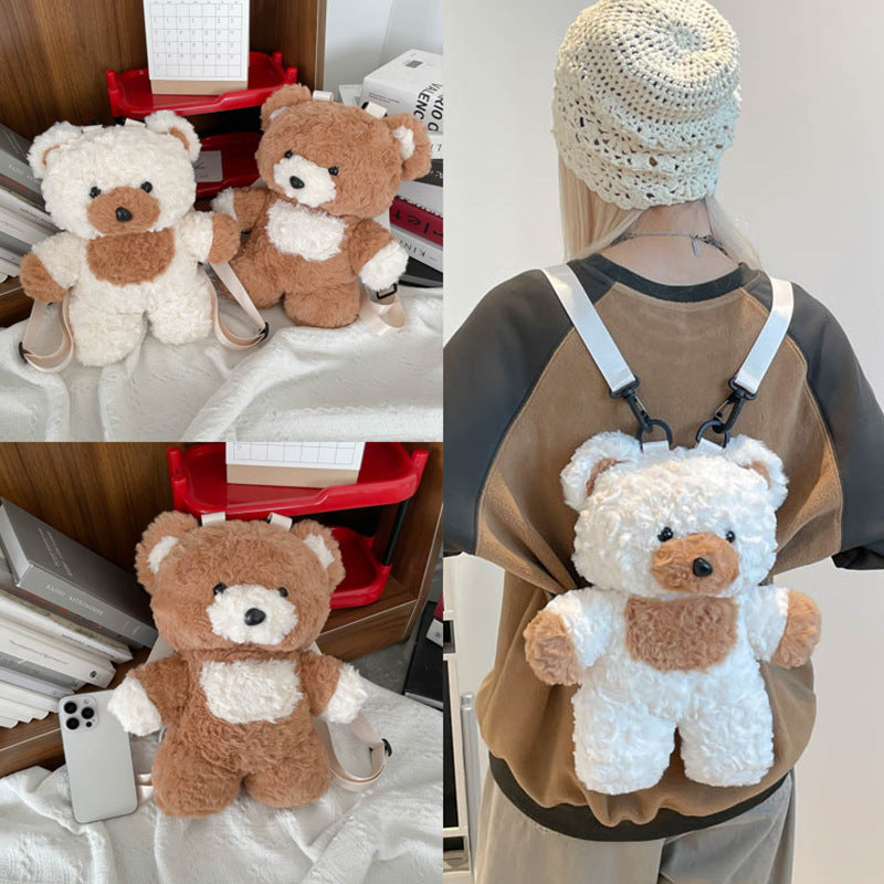 Teddy Bear Backpack, Plush Novelty Rucksack, styled in a nursery setting