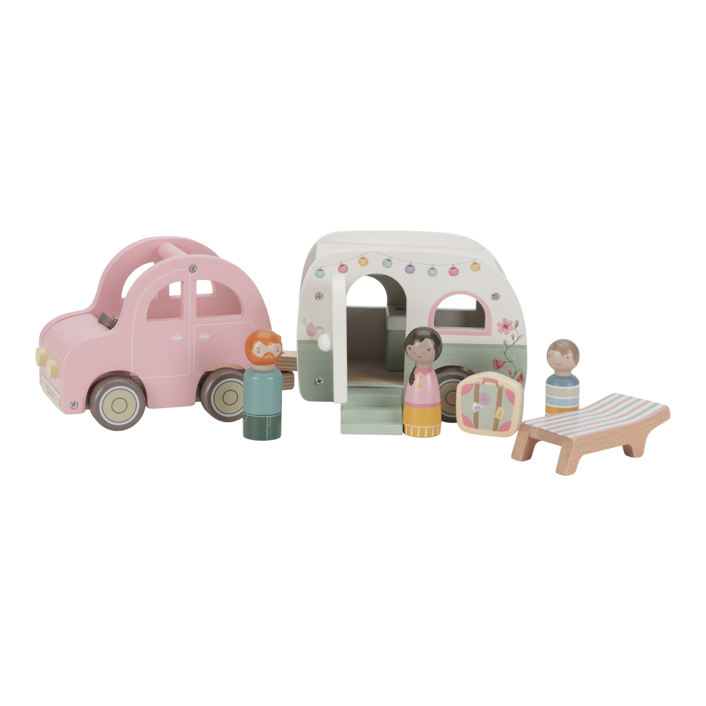 Wooden Toy Car with Caravan - Pink Play Vehicle Set