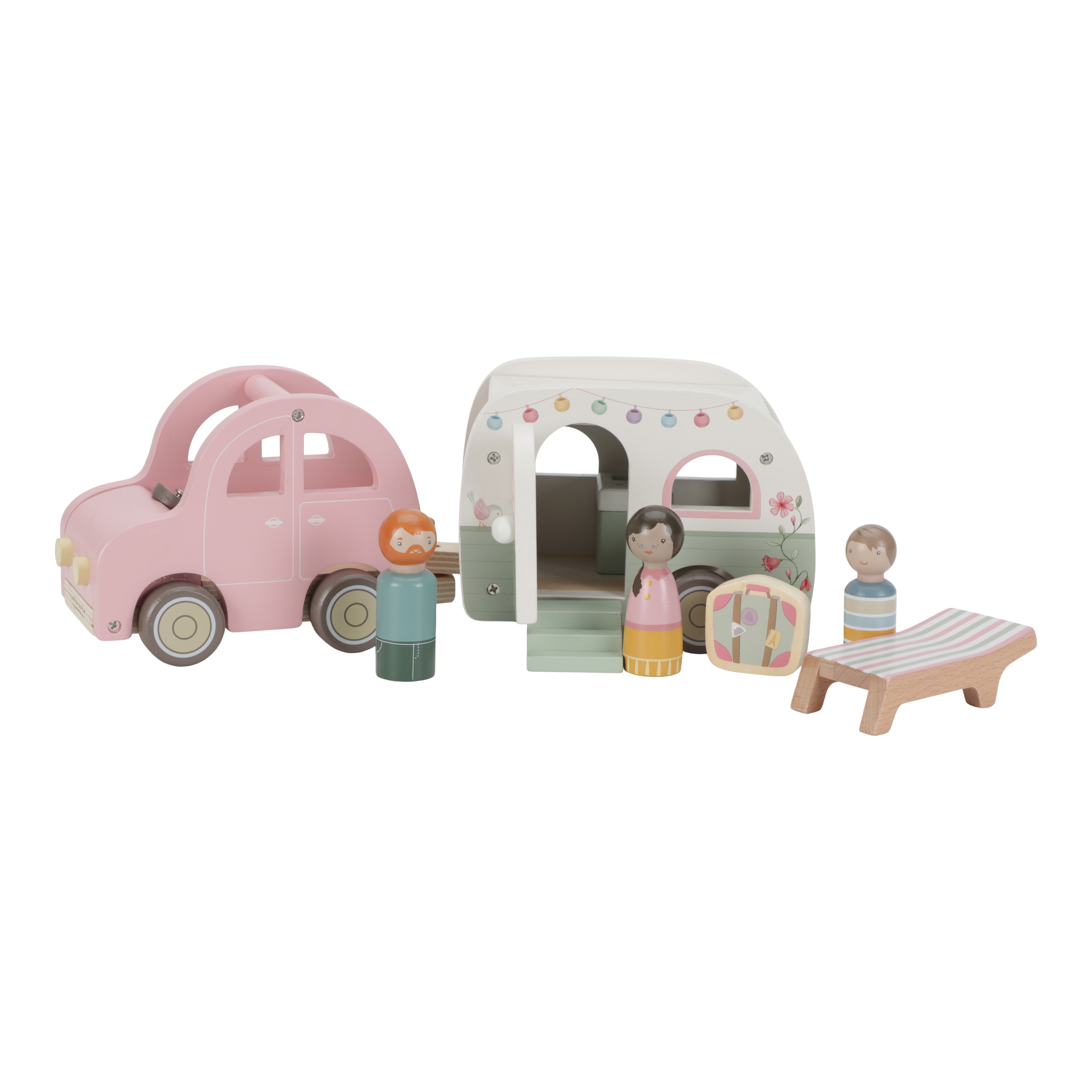 Wooden Toy Car with Caravan - Pink Play Vehicle Set