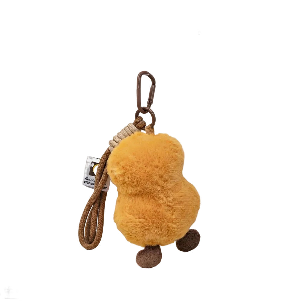 Plush Pear Bag Charm, Smiling Fruit Keyring on Cord and Carabiner, 12 cm, back view