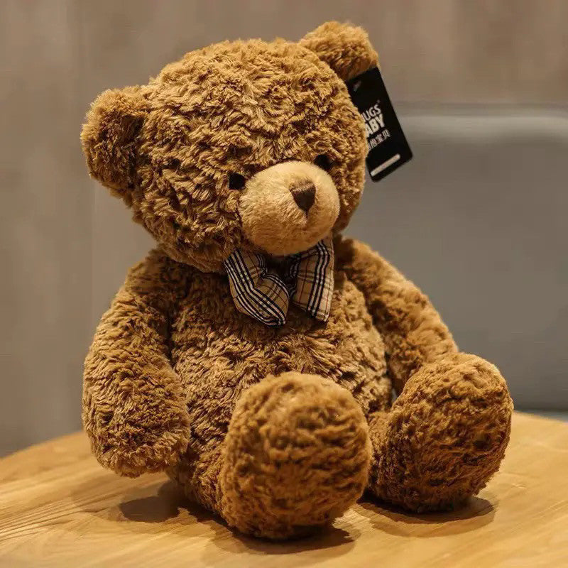 Classic Brown Teddy Bear Plush Toy, Soft Stuffed Bear with Bow Tie, front view