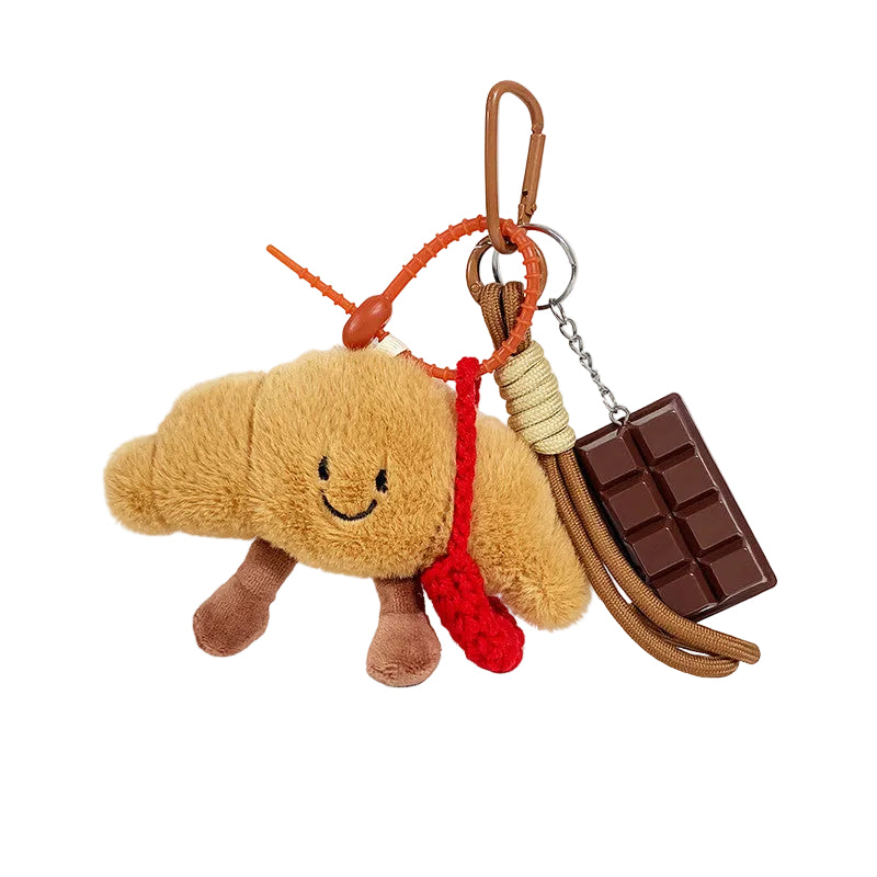 Plush Croissant Bag Charm, Smiling Pastry Keyring, 14 cm, PP Cotton, Three Versions, front view