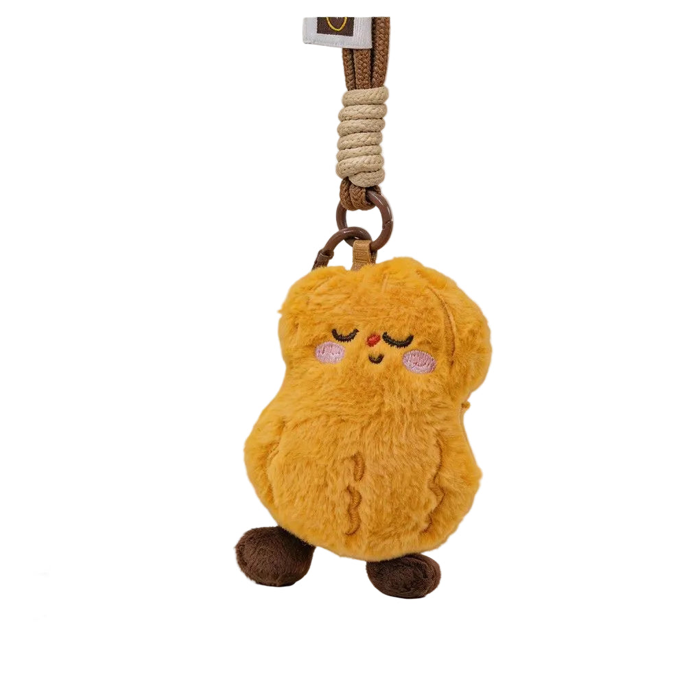 Plush Pear Bag Charm, Smiling Fruit Keyring on Cord and Carabiner, 12 cm, front view