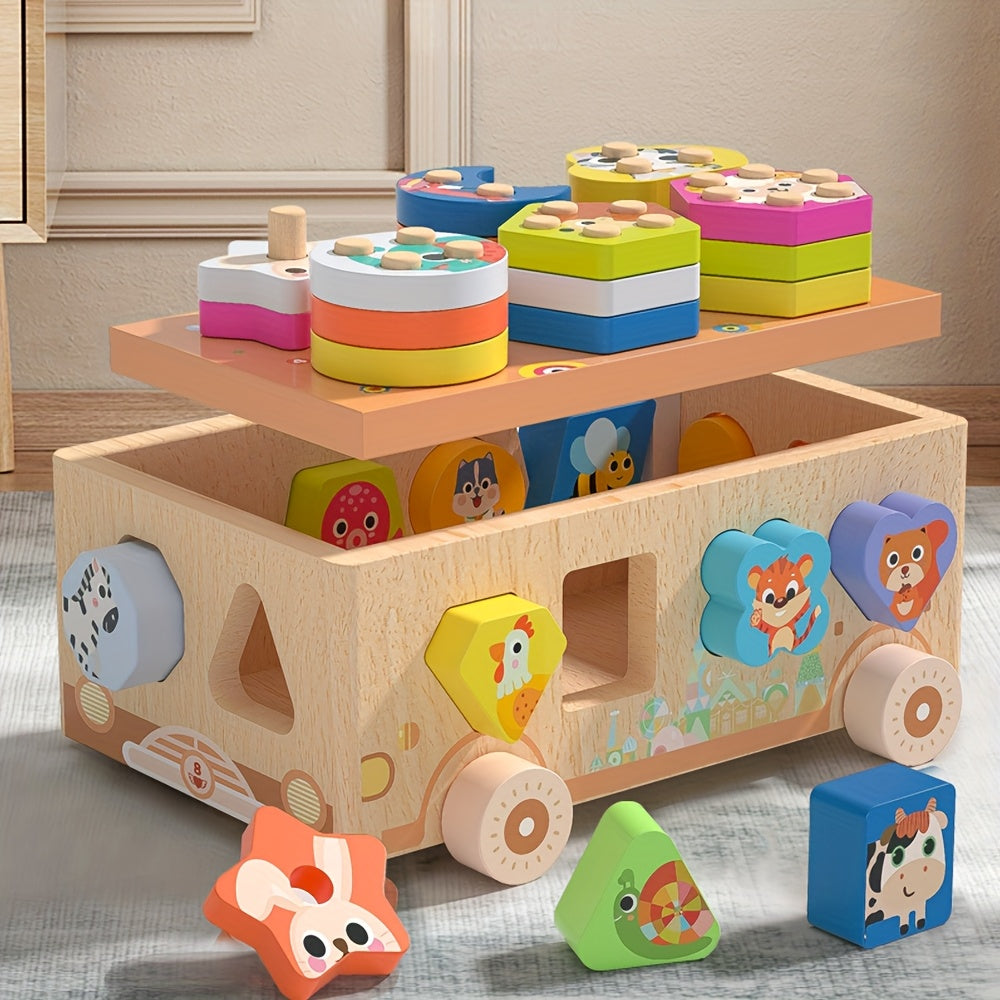 Wooden Educational Toy Car Set - 31 Pieces - Animal Park Theme