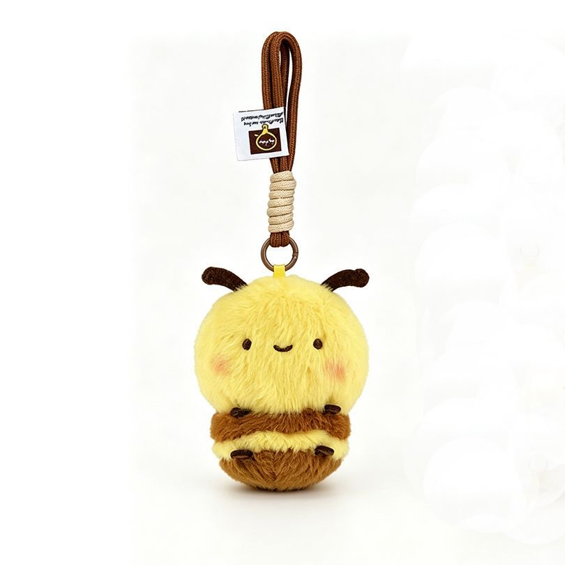 Plush Bee Bag Charm, Soft Toy Bee Keyring or Lanyard, 11 cm, Single or Pair, front view