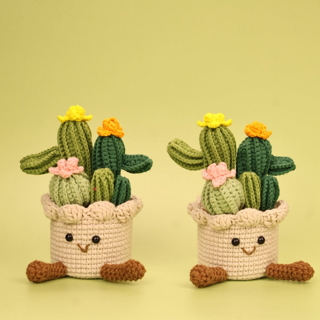 Crochet Cactus Plant, Cute Desk Decoration, shown with the full range