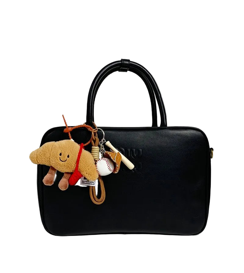Plush Croissant Bag Charm, Smiling Pastry Keyring, 14 cm, PP Cotton, Three Versions, held in hand for scale