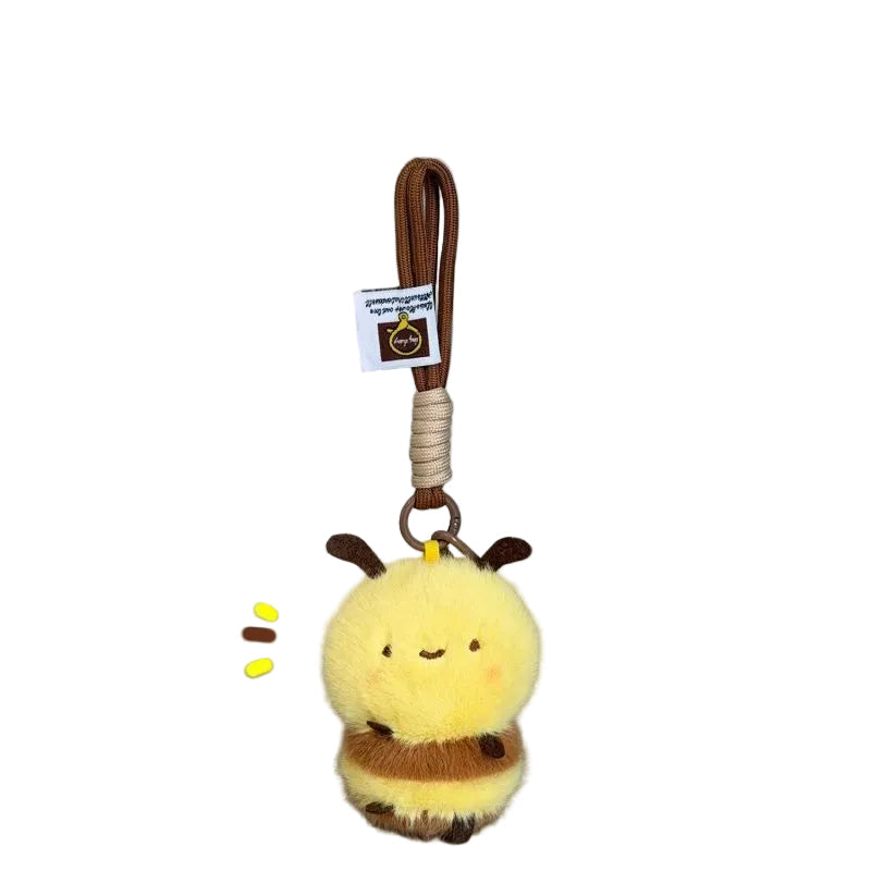 Plush Bee Bag Charm, Soft Toy Bee Keyring or Lanyard, 11 cm, Single or Pair, side view