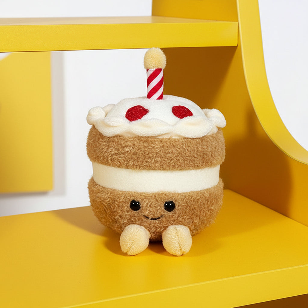 Plush Cake Bag Charm, Smiling Layer Cake Keyring, 16 cm, Five Versions, shown with the full range