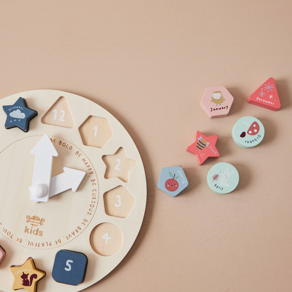 Wooden Puzzle Clock - Shape Sorter - Seasons & Time Learning