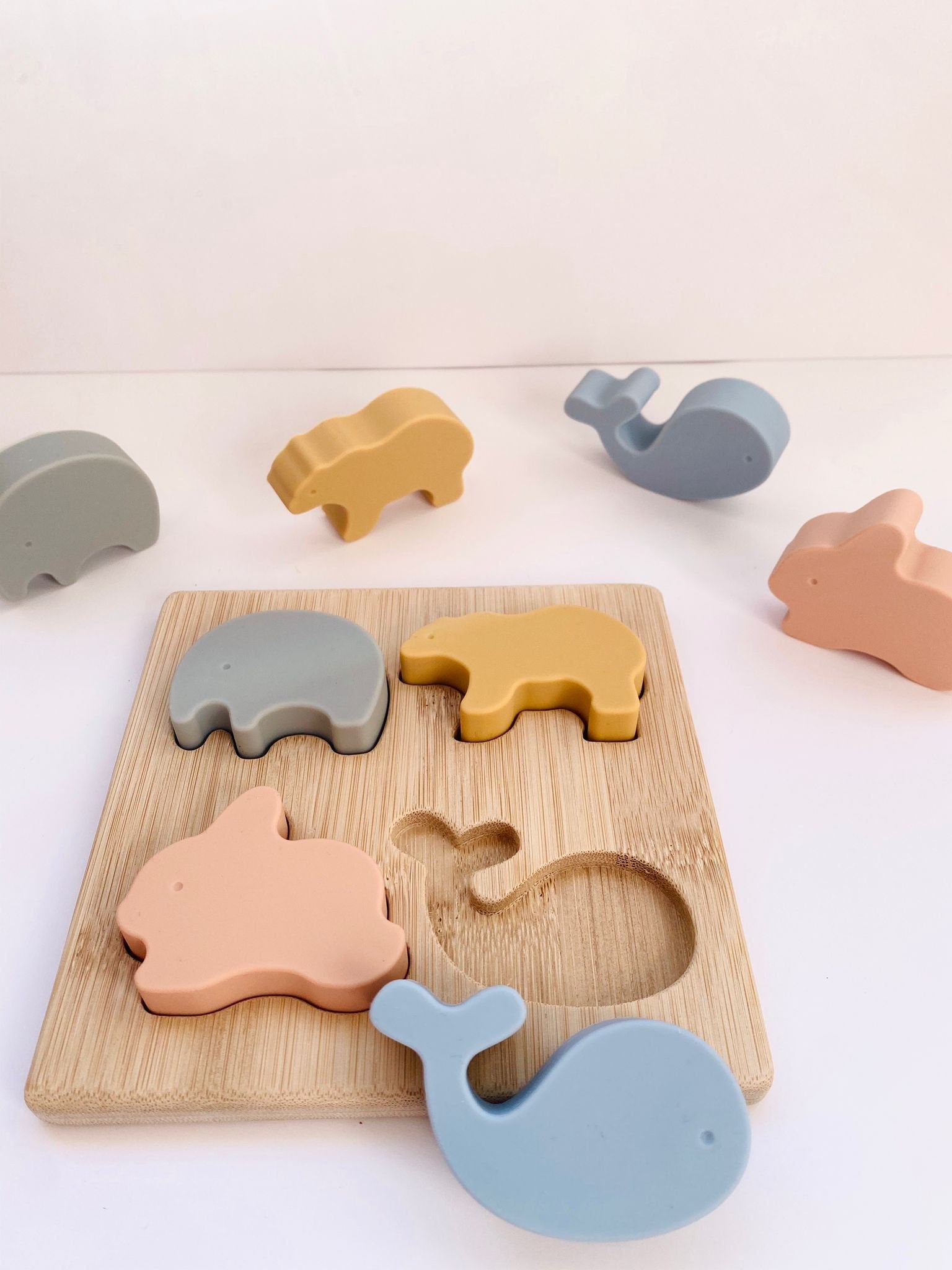 Silicone and Wood Animal Puzzle - Montessori Educational Toy