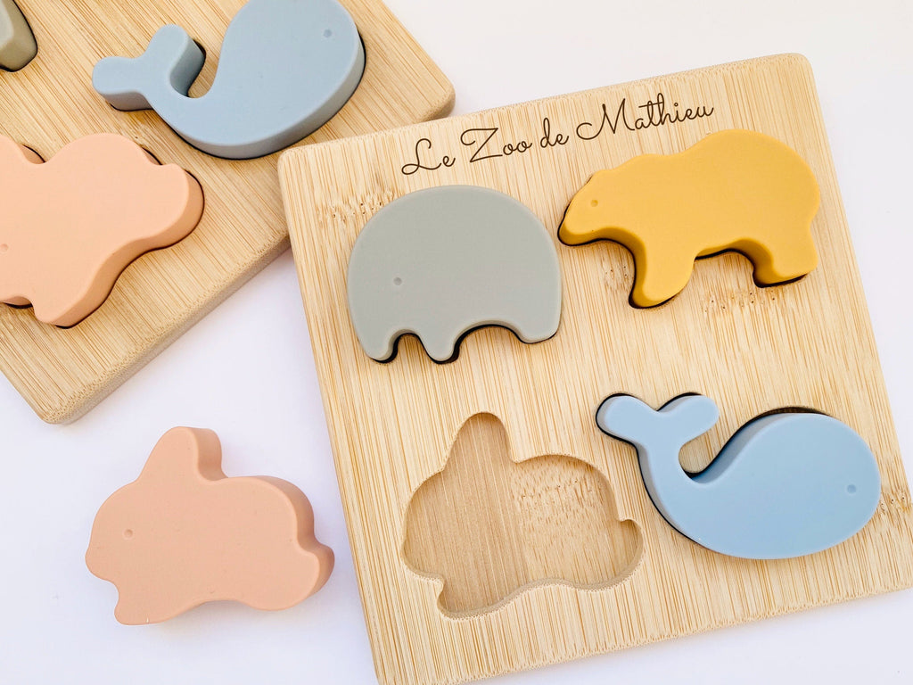 Silicone and Wood Animal Puzzle - Montessori Educational Toy