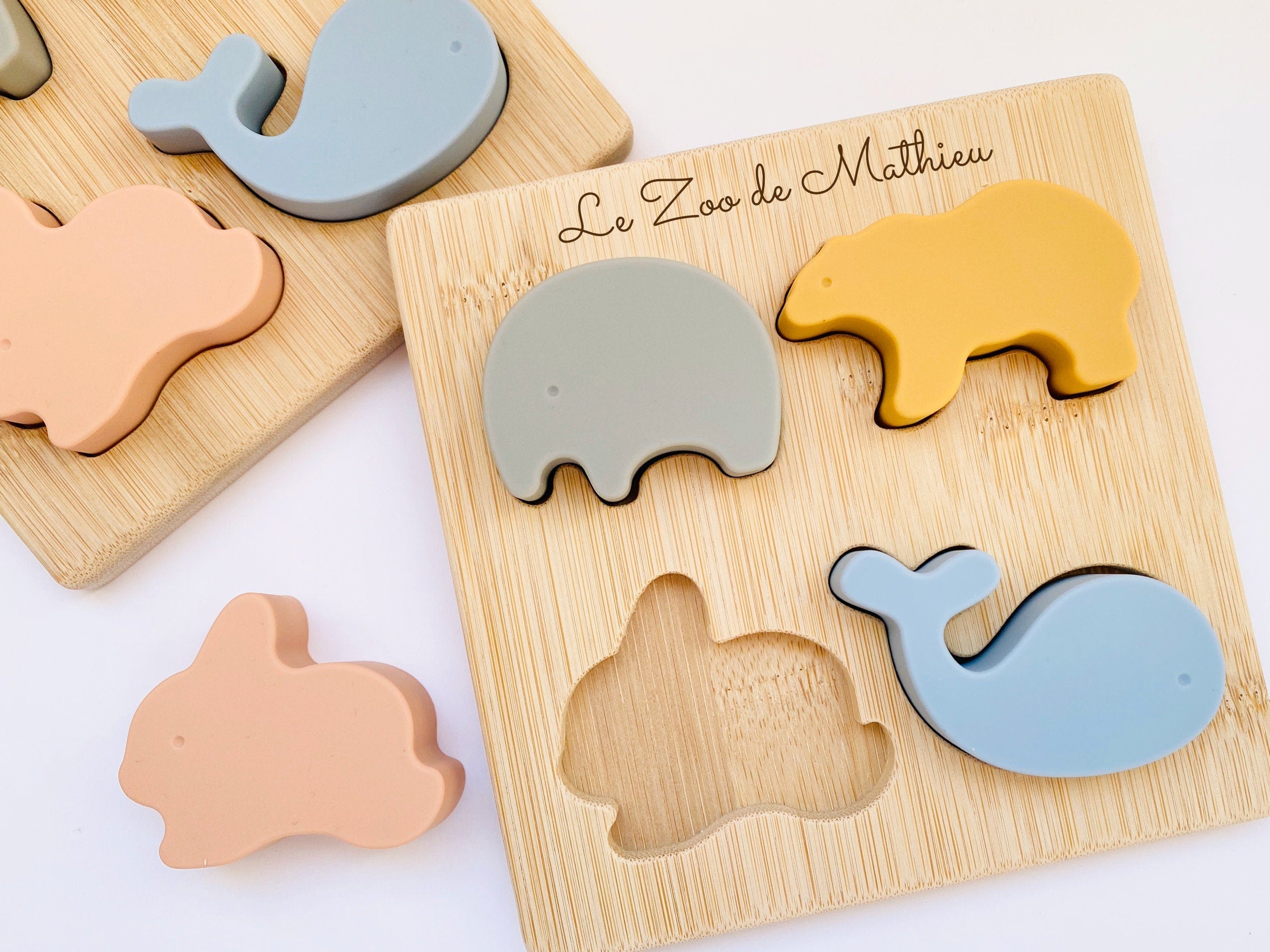Silicone and Wood Animal Puzzle - Montessori Educational Toy